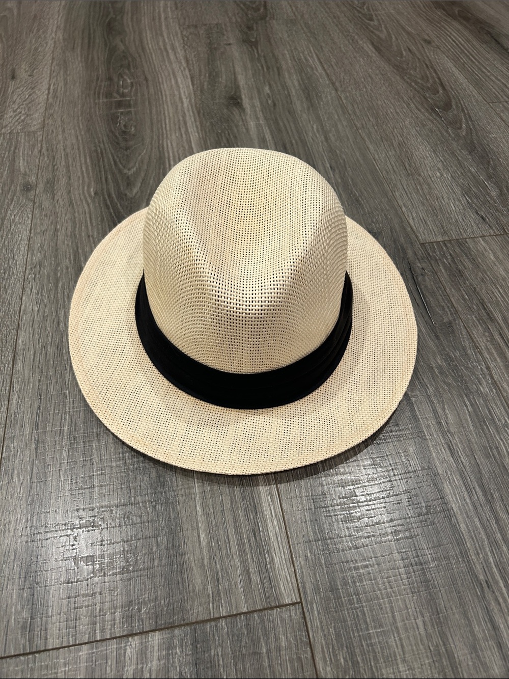 Men's Cream Straw Fedora with Black Band